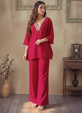 Pink Silk Zari Foli Mirror Work Indowestern Set