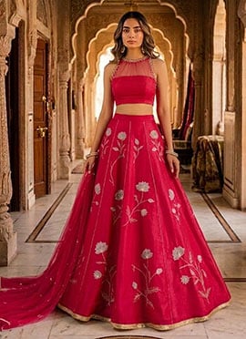 Pink Silk Zari Sequins Lehenga