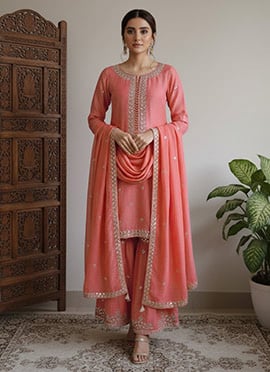 Pink Silk Zari Sequins Sharara Suit