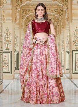 Pink Tabby Organza Digital Print A Line Lehenga