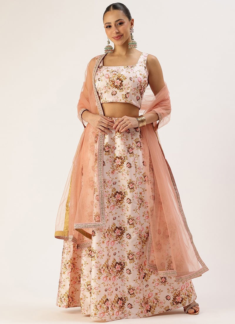 Pink Taffeta Digital Printed Kali Lehenga Festive Wear