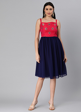 Pink Taffeta Jacquard N Navy Blue Dress