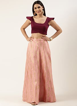 Pink Taffeta Jacquard Skirt and Blouse