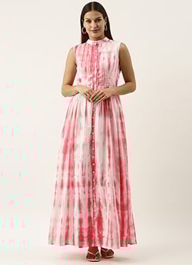 Teen Girls Pink Tie N Dye Gathered Flare Dress