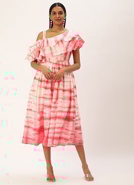 Teen Girls Pink Tie N Dye Ruffled Dress