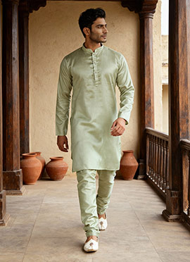 Pista Green  Silk Kurta Pyjama For Men