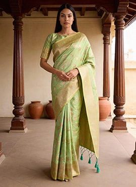 Pista Green Banarasi Silk Zari Saree