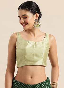 Pista Green Dupion Silk Sleeveless Blouse