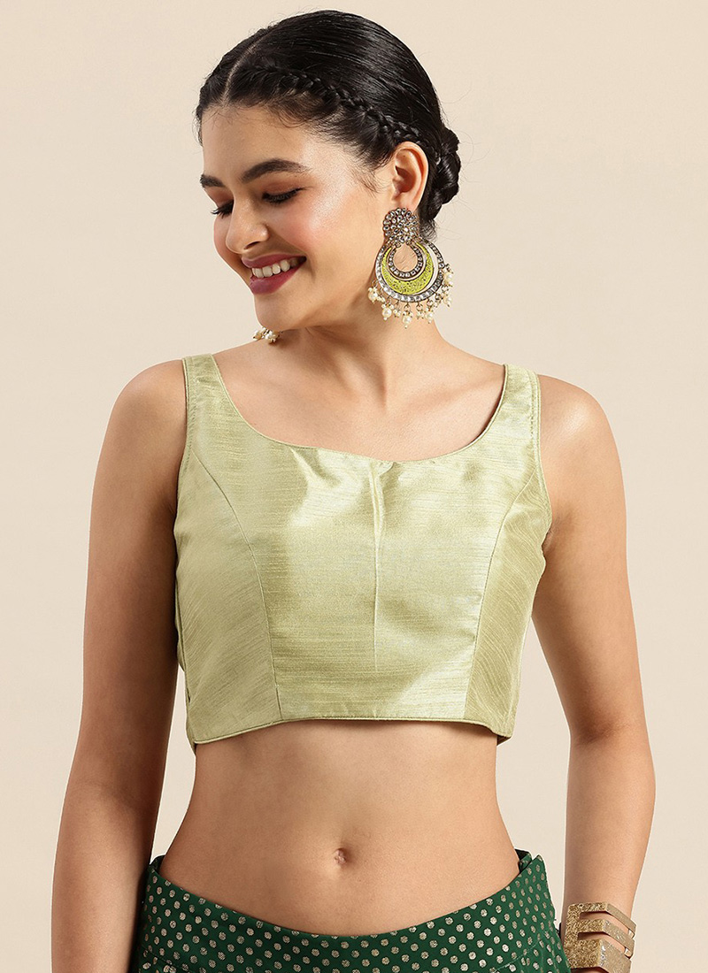 Pista Green Dupion Silk Sleeveless Blouse Festive Wear