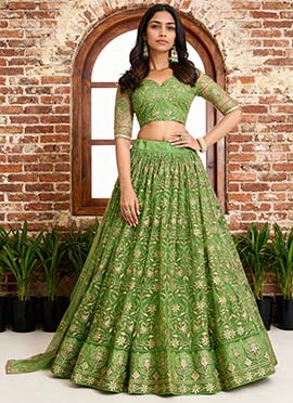 Pista Green Net Embroidered Sequins Classy Lehenga