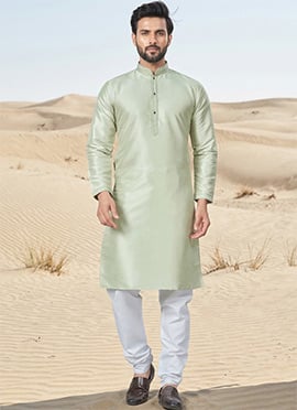 Pista Green Silk Kurta Pyjama For Men