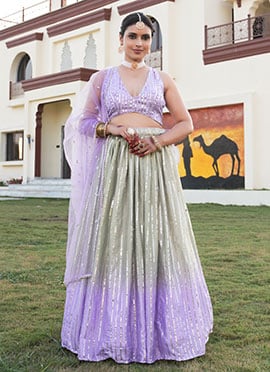 Pista Green Silk Sequins Elegant Lehenga