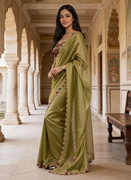 Pista Green Tissue Jacquard Zari Saree