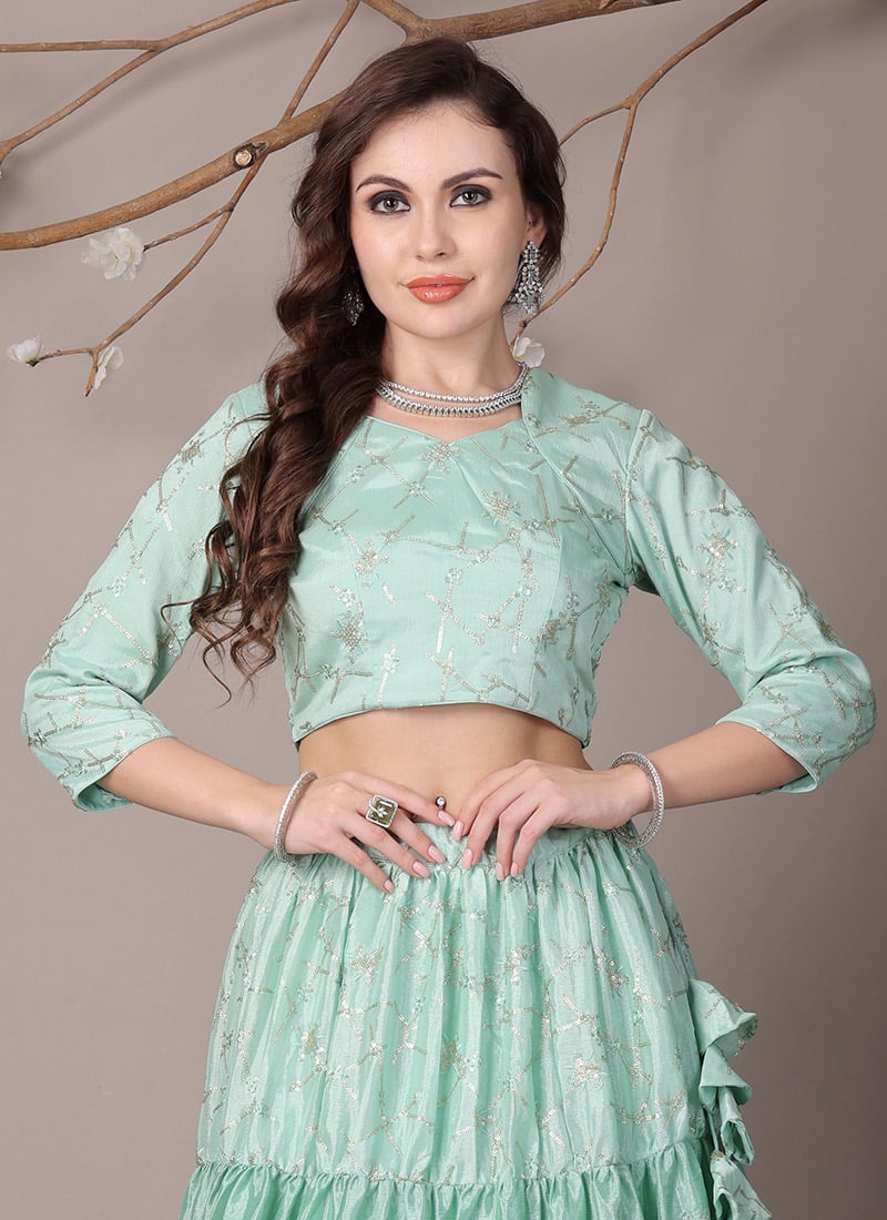 Pistachio Green Chinon Embroidered Classic Blouse Wedding Wear