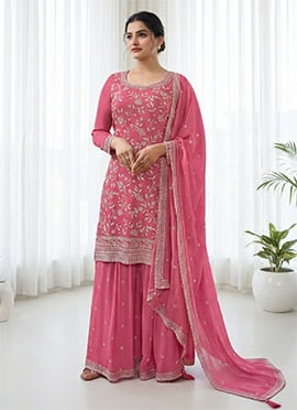 Prachi Desai Radiates Elegance in a Pink Chinon Embroidered Pakistani Suit
