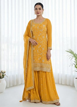 Prachi Desai Radiates Elegance in a Yellow Chinon Embroidered Pakistani Suit