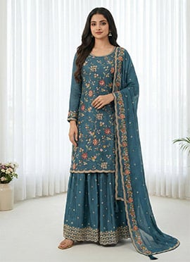 Prachi Desai Shines in Exquisite Sequins Embroidered Teal Sharara Suit