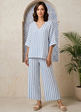 Printed Blue Cotton Co Ord Set
