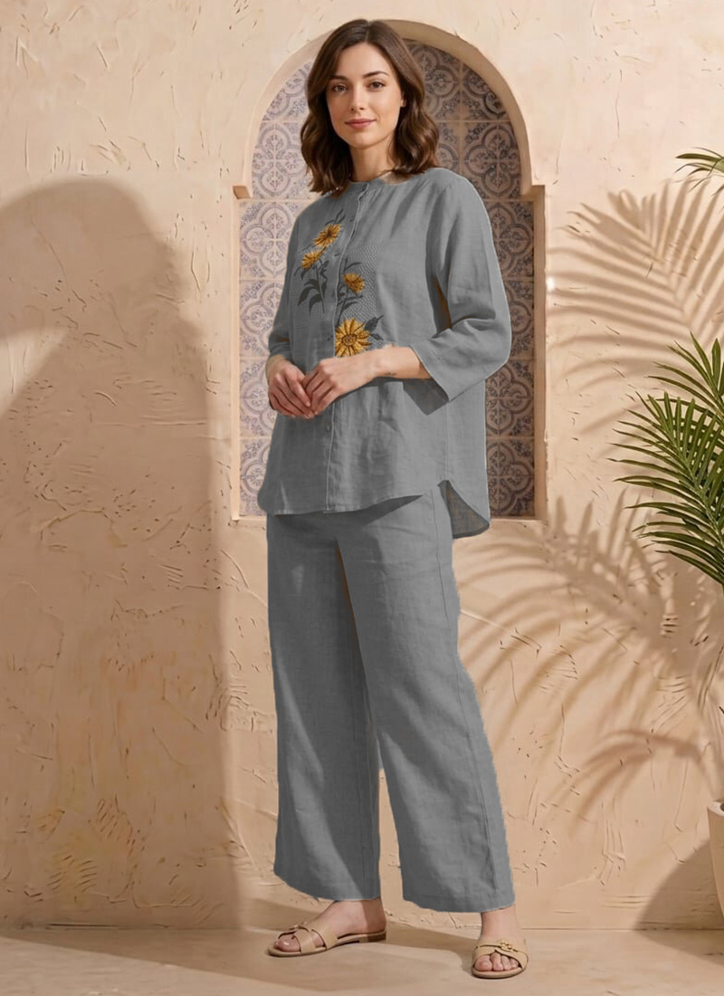 Printed Grey Cotton Co Ord Set After Six Wear