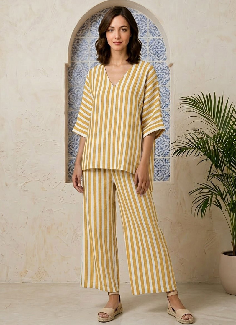 Printed Mustrad Cotton Co Ord Set After Six Wear