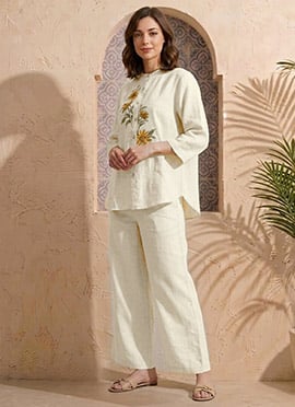 Printed Off White Cotton Co Ord Set