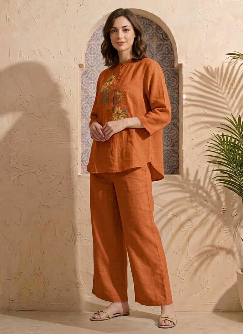 Printed Rust Cotton Co Ord Set After Six Wear