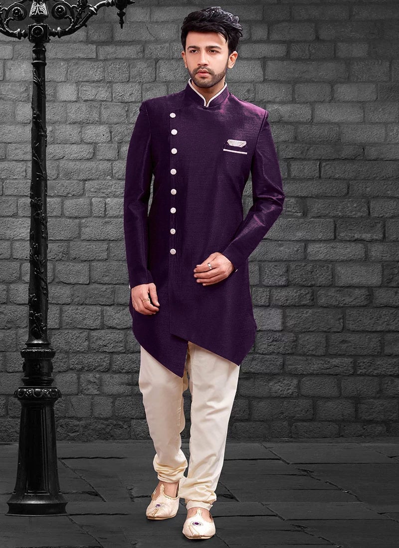 Purple Art Silk Indowestern Sherwani