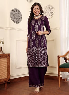 Purple Art Silk Sequins Embroidered Top