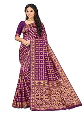 Purple Banarasi Silk Woven Saree