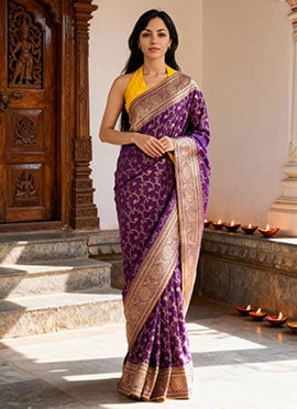 Purple Banarasi Silk Zari Woven Saree