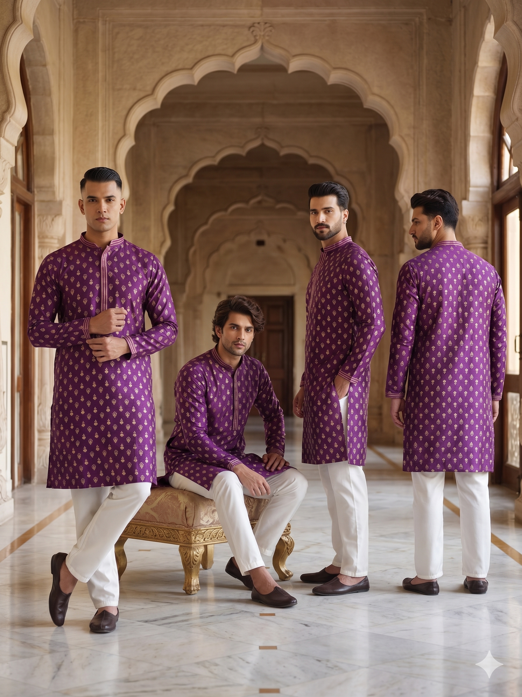 Purple Dupion Silk Printed Kurta Pyjama Festive Wear