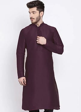 Purple Dupion Silk Soild Stitched Kurta