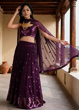 Purple Faux Georgette Embroidered Sequins Lehenga