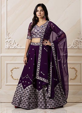 Purple Faux Georgette Zari Sequins Lehenga