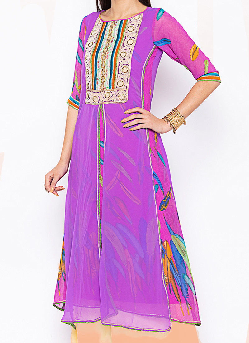 Amethyst Purple Printed Kurta Set main image 1