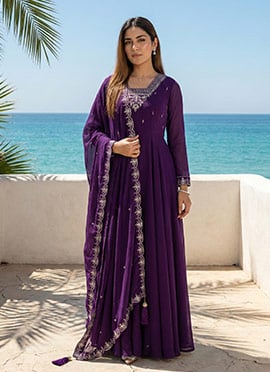 Purple Georgette Embroidered Anarkali Suit