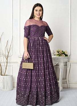 Purple Georgette Embroidered Gown