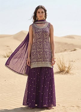 Purple Georgette Embroidered Sequin Palazzo Set