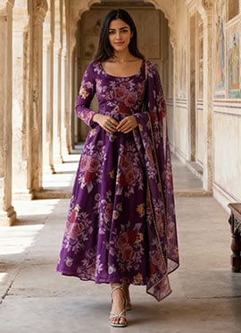 Purple Georgette Floral Printed Anarkali Suit