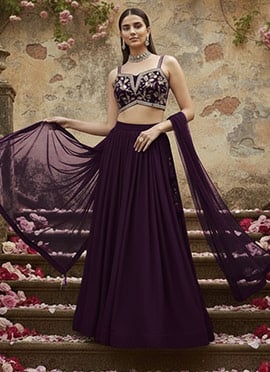 Purple Georgette Hand Embroidered Sequins Lehenga