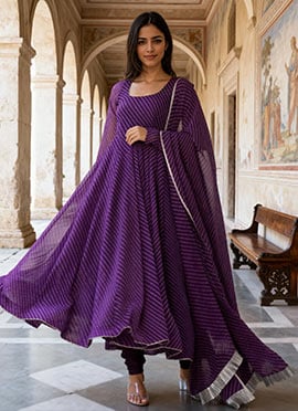 Purple Georgette Lehariya Printed Anarkali Suit