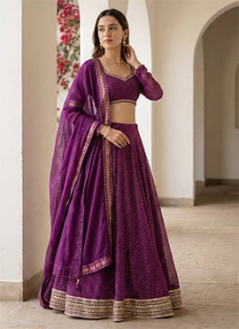 Purple Georgette Leheriya Print Zari Work Beautiful Lehenga