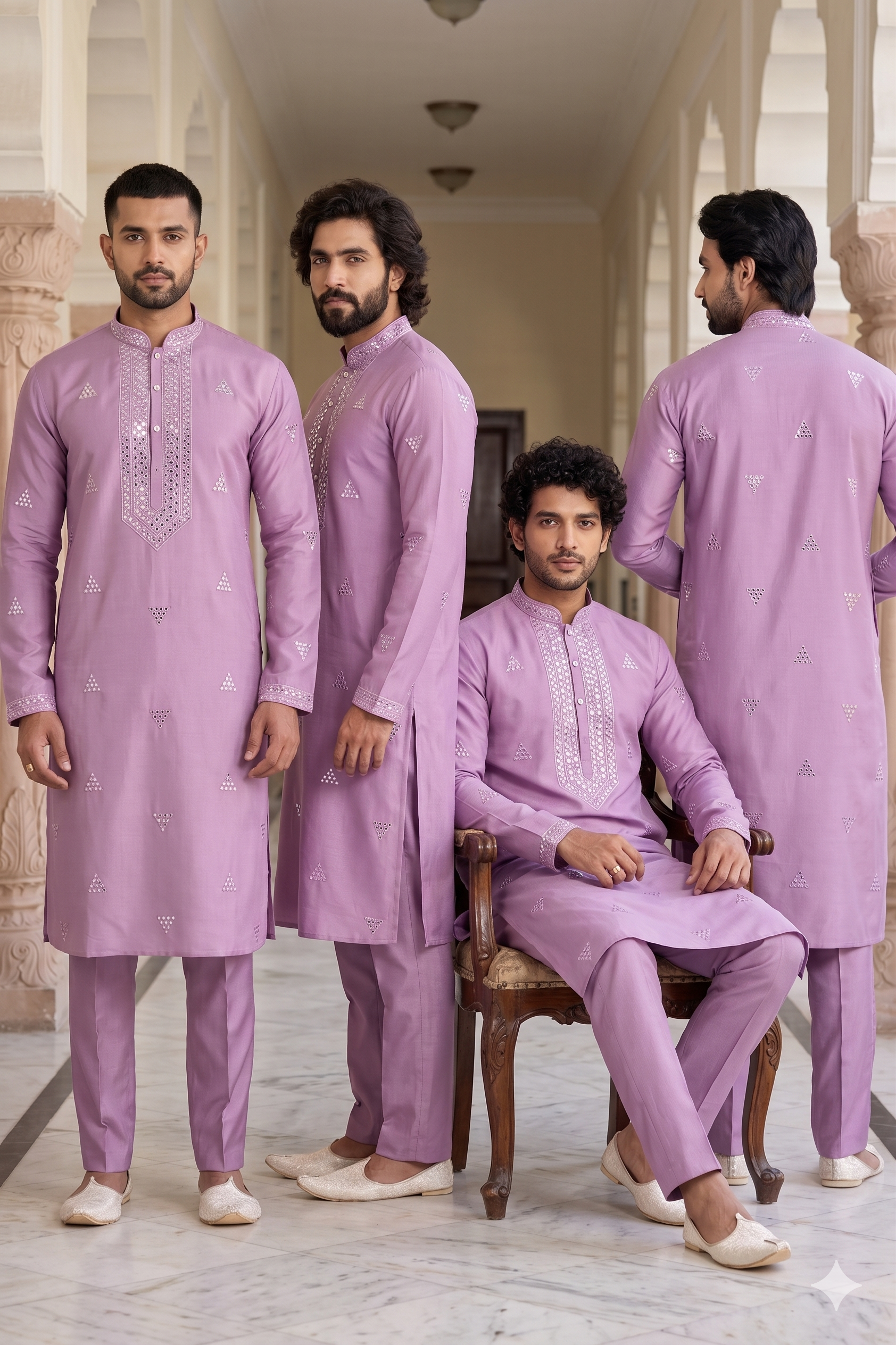 Purple Glame Cotton Sequins Thread Kurta Pyjama Festive Wear