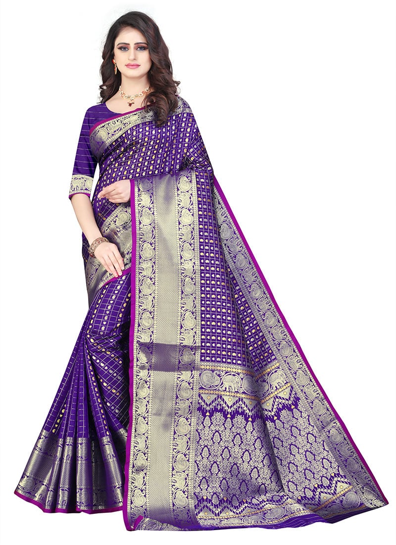 Purple Kancheepuram Art Silk Saree Festive Wear