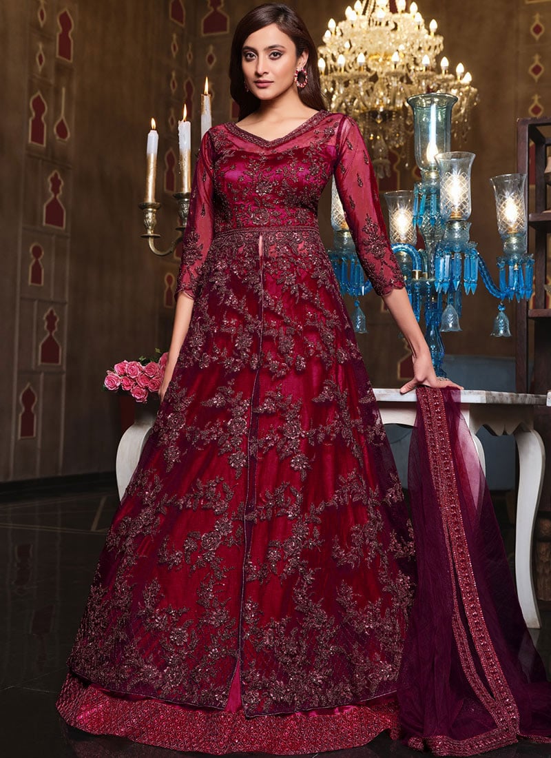 Purple Net A Line Lehenga Party Wear Party Wear