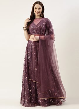 Purple Net Embroidered Lehenga Set