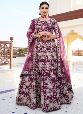Purple Silk Embroidered Sequins Gorgeous Lehenga