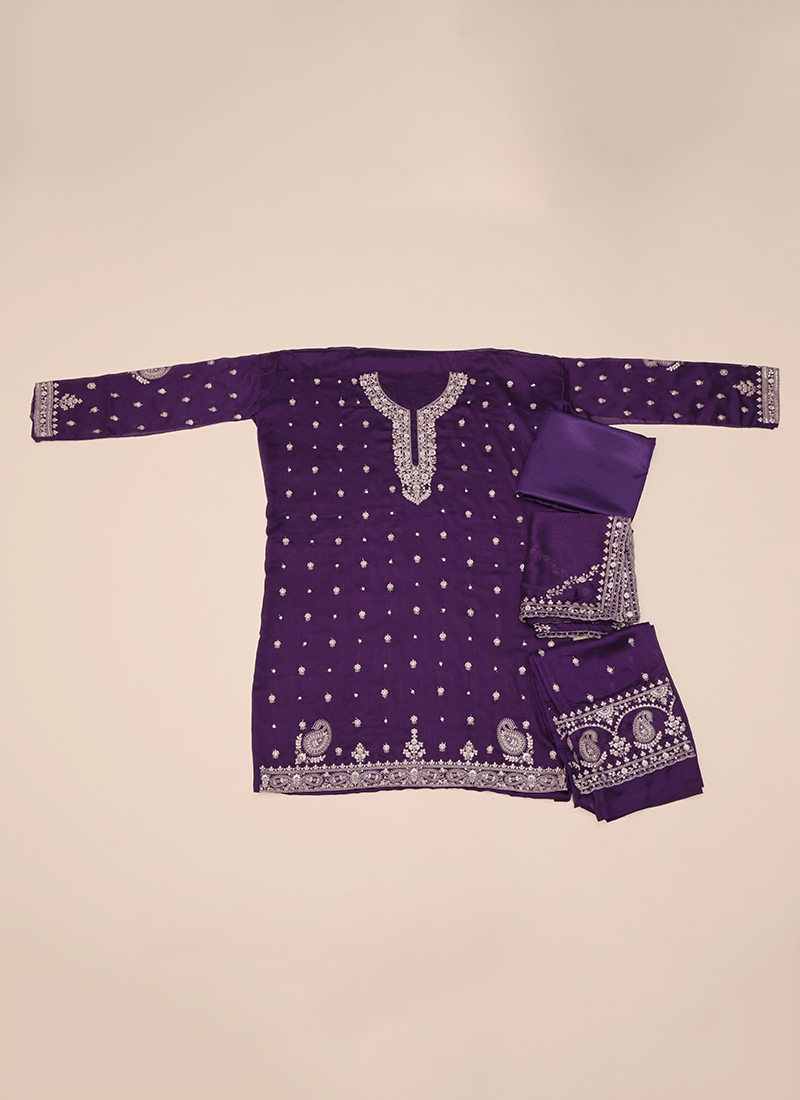 Purple Vichitra Silk Sequins Work Lehenga Choli With Dupatta main image 1