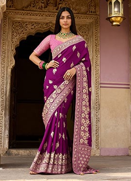 Purple Silk Jacquard Woven Saree