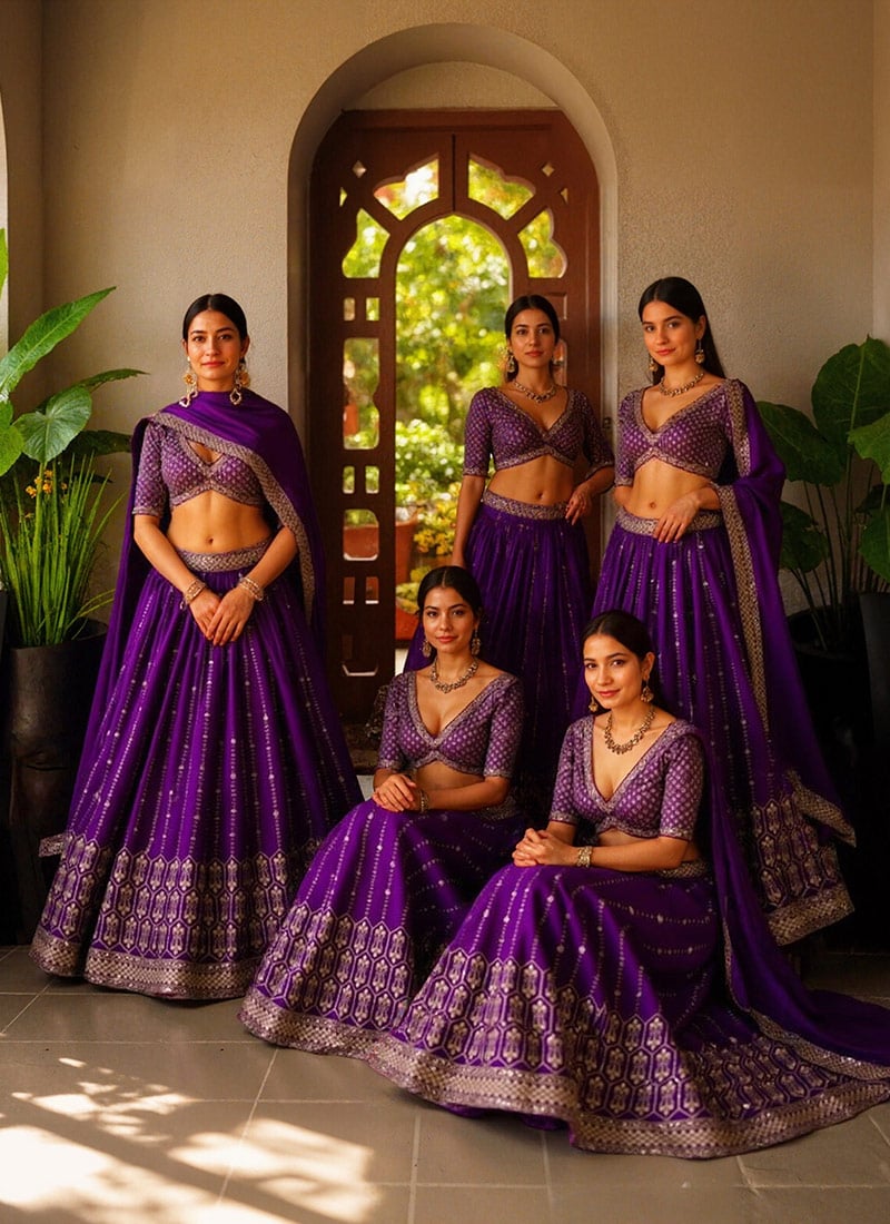 Purple Silk Zari Embroidered Sequins Stunning Lehenga